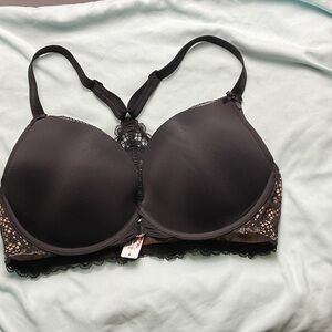 Adore Me Black Lace Front Hook Racerback Underwire Contour Bra